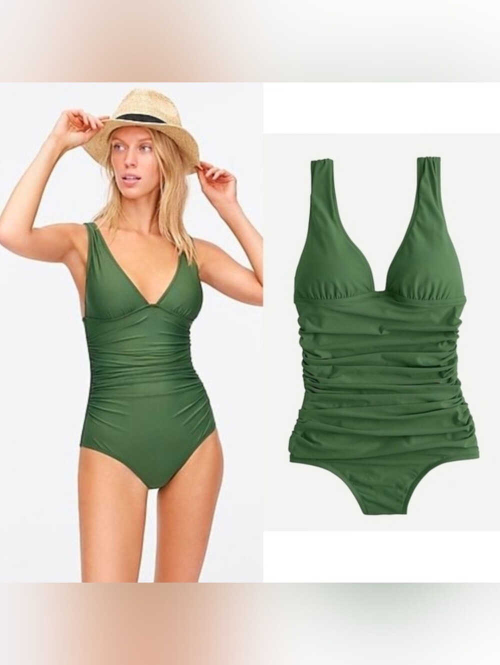 J.Crew Ruched Femme One-piece Swimsuit Green